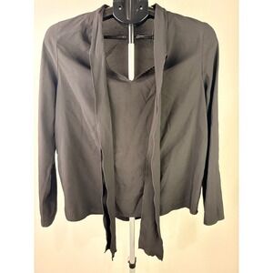 NDSTRY by ICO Black Tie Front Long Sleeve Blouse Top Small RN114553 301310